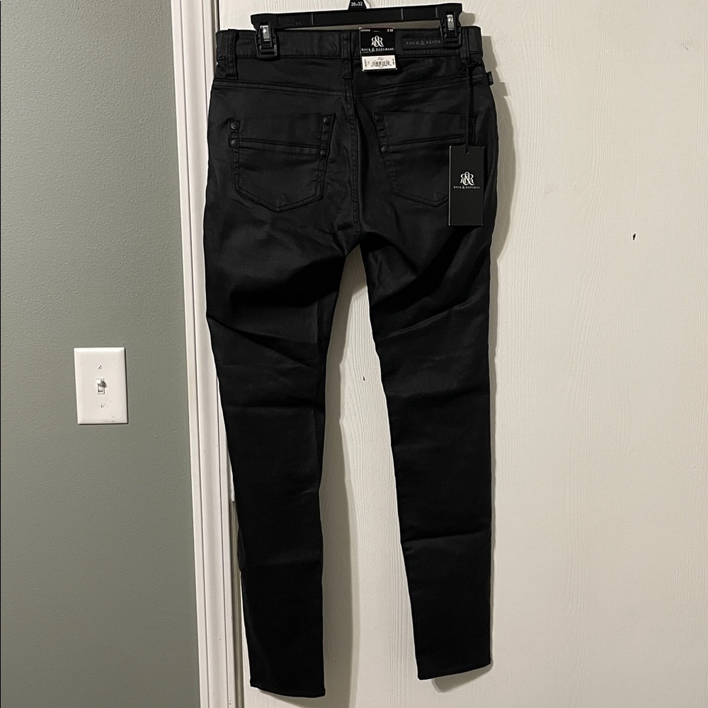NWT Rock & Republic Kashmiere Zip It Leggings Jet Black Faux Leather Denim Sz 8 - Picture 11 of 13